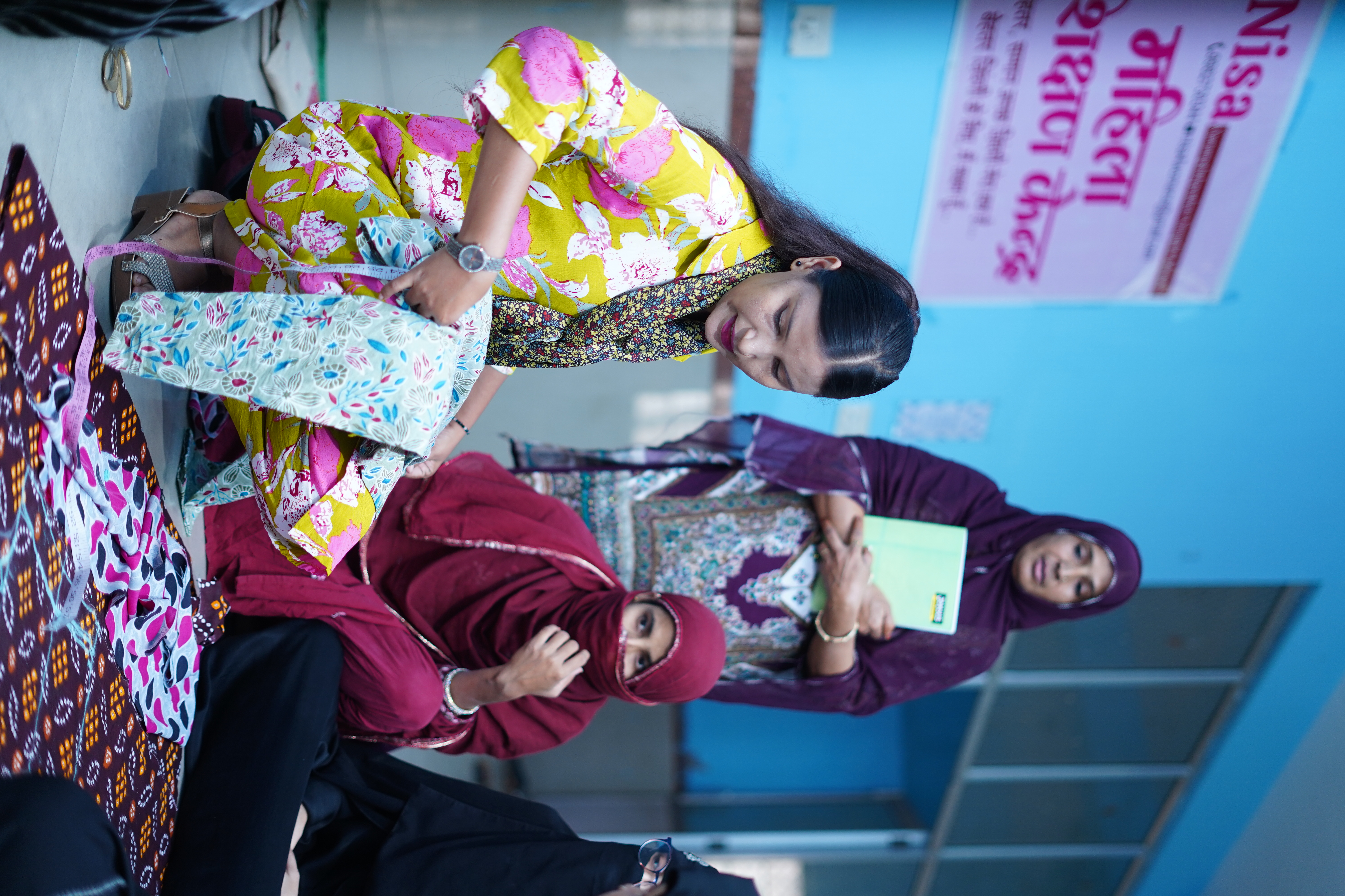 Women practicing crochet